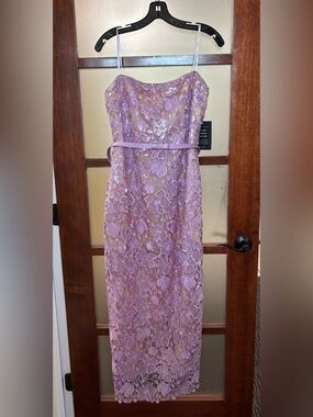 Retrofete “Rowena” Midi Dress with Sequin Floral Lace Overlay
